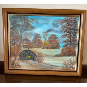 Vintage‎ Original 20''' x 16'' Barn Country Farm Fall Autumn SIGNED & FRAMED
